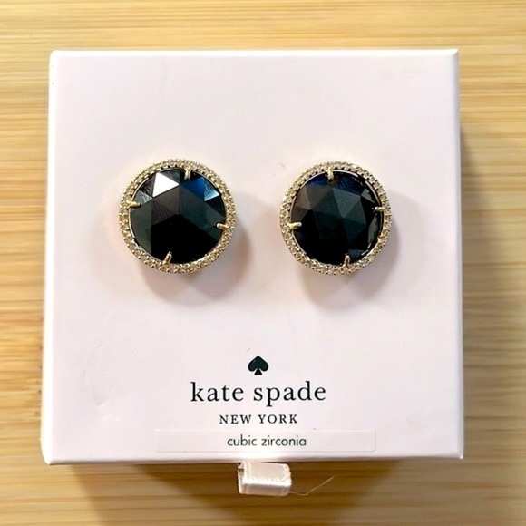 Brand New KATE SPADE She Has Spark Goldtone Metal & Black Crystal Stud Earrings - Picture 2 of 12